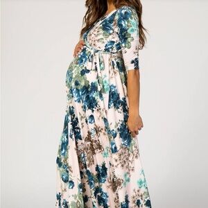 Pink Blush Light Pink Floral Sash Tie Maternity/nursing dress